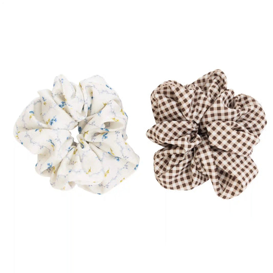 Wet Brush x Hill House - Large Satin Scrunchies - Bluebell Waltz & Brown Gingham - 2ct